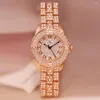 Montres-bracelets BS Glacé Luxe Cristal Diamant Montre Femme 32Mm Or Rose Argent Bling Bracelet Cadeau À Petite Amie Relogios Femeninos