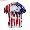 남성 티셔츠 두개골 아메리칸 깃발 프린트 남자 T 셔츠 라운드 넥 짧은 슬리브 독립