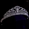 Hårklipp eleganta full zirkonbrudar kronor tiaras fantastiska kristallhuvudstycken bröllopstillbehör prom smycken gåva