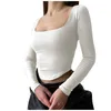 Women's Blouses Long Sleeve U Neck Crop Top Women Sexy Y2K Female Slim Tight Tee Casual Summer Streetwear Navel Gothic Blouse Ladies Shirts