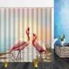 Duschvorhänge, Tier-Rosa-Flamingo-Tropenpflanzen-Muster, 3D-wasserdichtes Polyester-Tuch, Badezimmer-Dekor mit Haken