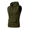 Men's Hoodies Asian Size Spring 2023 Casual Men's Jacquard Hooded Sweatshirt Sleeveless Solid Color Knit Hoodie Pullover Vest M-4XL