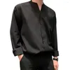 Chemises décontractées masculines 2023 Summer Summer Men's Polyester Shirt V-Neck Button Retro Retro Color Tops Loose Long Manche pour hommes
