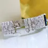 Trendiga 20ct Sapphire Diamond Bangle Armband 100% Real 925 Sterling Silver Wedding Armband för kvinnor Män Engagementsmycken