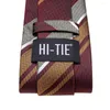 Bow Ties Hi-Tie Designer Burgundy Black Brown Striped Tie For Men 2023 Fashion Brand Wedding Party Necktie Handky Cufflinks Wholesale