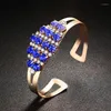 Bangle Luxury Women's Blue Crystal Bracelet Jewelry Rose Gold Punk Round Zircon Wedding Chain Necklace Gift