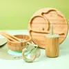 Cups Dishes Utensils Set Peralatan Makan Bayi Mangkuk Piring Cangkir Oto Sendok Garpu Bambu Kayu Anak anak BPA Gratis Non slip 230516