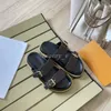 Designer Slippers BOM DIA FLAT MULE Cool Effortlessly Stylish Slides 2 Straps Adjusted Gold Buckle Women Summer Beach Rubber Sole Sandals