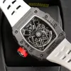 ZY MENS Horloges RM35-03 Wit NTPT Koolstofvezel Ultradunne ultralicht rubberen band saffier kristalglas
