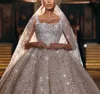 Luxury Ball Gown Wedding Dresses Sleeveless Bateau Straps Sequins Applique Ruffles Bridal Gowns Beads 3D Lace Diamonds Zipper Plus Size Custom Made Vestido de novia