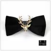 Bow Ties High End Fashion Men's Gold Velvet Bowtie Christmas Metal Elk Head Wedding Luxury Trendy Collar Jewelry Gifts For Men