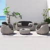Camp Furniture Tatta 4 Pieces Textilene Rope Woven Outdoor Sectional Sofa Set With Round Coffee Table