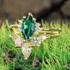 Anelli a grappolo Gem's Beauty 925 Sterling Silver Marquise Lab Green Zircon Band per le donne Matching Wedding Engagement Impilabile Set