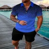 Mens Tracksuits Summer Business Zipper Polo Suit Fashion Print Slim Short Sleeve and Casual Shorts Clothing 2Piece Set 230516