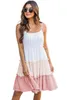 Çok renkli fırfırlı katmanlı Colorblock A-line sundress n3we#