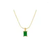 Chains Style Sterling Silver Green Cubic Zirconia Square Pendant Statement Gold Color Plated Chain Party CZ Necklaces For Women