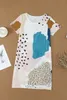 light Blue Leopard Splicing Color Block Mini Dress X7PN#