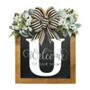 Decorative Flowers 26 Letter Garland Welcome Sign Wall Pendant Wooden Bow-knot Door Ornaments Handicrafts Holiday Gift For Garden Yard