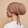 Ropa étnica Modal satén ajustable Underscarf Cap Jersey doble capa suave mujer Hijab Inners islámico Tie Back Bonnet musulmán