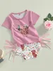 Kleidungssets Baby Mädchen Sommer Niedliche Shorts Set Kurzarm Kuhkopf T-shirt Mit Elastischer Taille Blumendruck