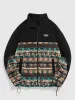 남성용 재킷 민족 스타일 기하학적 패턴 코트 지퍼 플라이 플라이 푹신한 헛소리 스트리트웨어 퍼지 탑 코트 가을 겨울