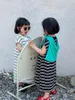 Mädchen Kleider Kinder Kleidung Mädchen T Shirt Kleid Koreanischen Stil 2023 Frühling Sommer Sommerkleid Gestrickte Gestreifte Ärmellose Casual