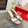 Rene caovilla high quality Designers Sandals 100% leather new women sandal summer Crystal pendant wedding dress shoes Heels sexy Slides genuine sole slippers 3H3G