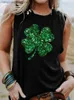 Damestanks Camis Fashion Glitter Green Clover Lucky Charm Tank Tops Women Mouweless T -shirt St. Patrick's Day Vest Black Top Summer Casual Tees T230517