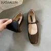 Платье обуви Suojialun Summer Brand Women Flats Square Square Toe Mariou