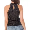 Women's Tanks Women's Sequins Halterneck Summer Short Vest Tank Tops Shimmer Flashy Embellished Sleeveless Sexy Top Clubwear Stage