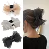 Hair Clips Barrettes Korea Sweet Mesh Tulle Big Bow Hair Claw Clips for Women White Black Bowknot Hair Clamp Hairpin Headdress Accessories Shark Clip 230517