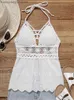 Women's Tanks Camis Fashion Hollow Out Halter Tie Camisole Lace Up Cami Top Crochet Knit Shell Hem Summer Sleeveless Shirt Open Back Camis White T230517
