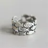 Bröllopsringar Silverring Retro Fish Chunky Open Sterling justerbar tumme