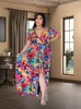 Plus Größe Kleider Kleid 2023 Sommer Mode Stil V-ausschnitt Split Unregelmäßige Sexy Boden Kurzarm Bund frauen Großhandel