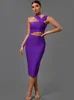 Повседневные платья для повязки для женщин Purple Bodycon платье вечернее вечеринка элегантная сексуальная вырезка Midi Birthday Club наряд лето 230517