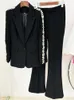 Pantaloni da donna a due pezzi, tailleur pantalone, blazer con strass, donna, nero, bianco, perline, diamanti, cristallo, fatti a mano, pezzi