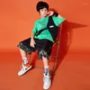 Bühnenkleidung Kinder Festival Hip Hop Kleidung Grün Lose T-shirt Tops Straße Shorts Für Mädchen Jungen Jazz Dance Kostüm Teenager Kpop Kleidung