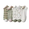 Sokken Hosiery 2023 Fashion Green Socks Women Dunne Breathabe Low Cut Enkle Socks Harajuku Flower Sweet Japanese Girls Cute Short Socks P230517