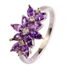 Обручальные кольца модный хрустальный цветок для женщин фиолетовый/красный серебряный цвето