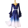 Stage Wear Women Latin Dance Dress Waltz Ballroom Competition Costume Gradient Lotus Sleeves Party Modern Dancing Dresses SL8436