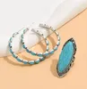 Collier boucles d'oreilles ensemble Boho anneau pour femmes Turquoise pierre cerceau réglable doigt Vintage bijoux