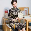 Dress Chinese Traditional Women Velvet Sexy Dresses Mandarin Collar Print Flower Slim Qipao Lady Elegant Cheongsam Plus Size 4XL