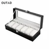 OUTAD 6 Grid Black PU Watch Box Refinement Slots Orologi da polso Custodia regalo Gioielli Display Box Storage Holder320P