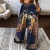 Pantalones de mujer Capris Estilo bohemio Sueltos de pierna ancha Mujeres Vintage Phoenix Impreso Casual Mediados de cintura elástica Monos Hawaii Pantalones de playa