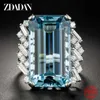 حلقات الفرقة Zdadan 925 Sterling Silver Charm Square Aquamarine Ring for Women Fashion Wedding Zircon Jewelry Gift J230517