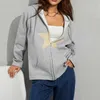 Women's Hoodies Sweatshirts Casaco Capuz Casual Feminino Com Padro Pentagrama Zper Suave Verso Solta Primavera Outono Roupas P230517