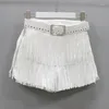 Kvinnors shorts kvinnor denim 2023 Summer Tassel Diamond Sexig hög midja dansbyxor kvinnlig casual svart vit