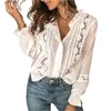 Blusas de mujer Camisas Mujer Encaje Crochet Elegante Camisa con volantes Primavera Otoño Sexy Cuello en V Linterna Manga larga Moda Hollow 230516