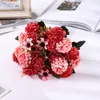 Decorative Flowers 9 Heads Hydrangea 6 Small Peony Fake Luxury Bouquet Wedding DIY Decoration Home Table Sky Blue F