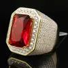 Band Rings Mens Ruby Ring Gold Color Classic Male Vintage Men 925S Ring Red Stone CZ Dubai Luxury Rings Party Fashion Gemstone Jewelry J230517